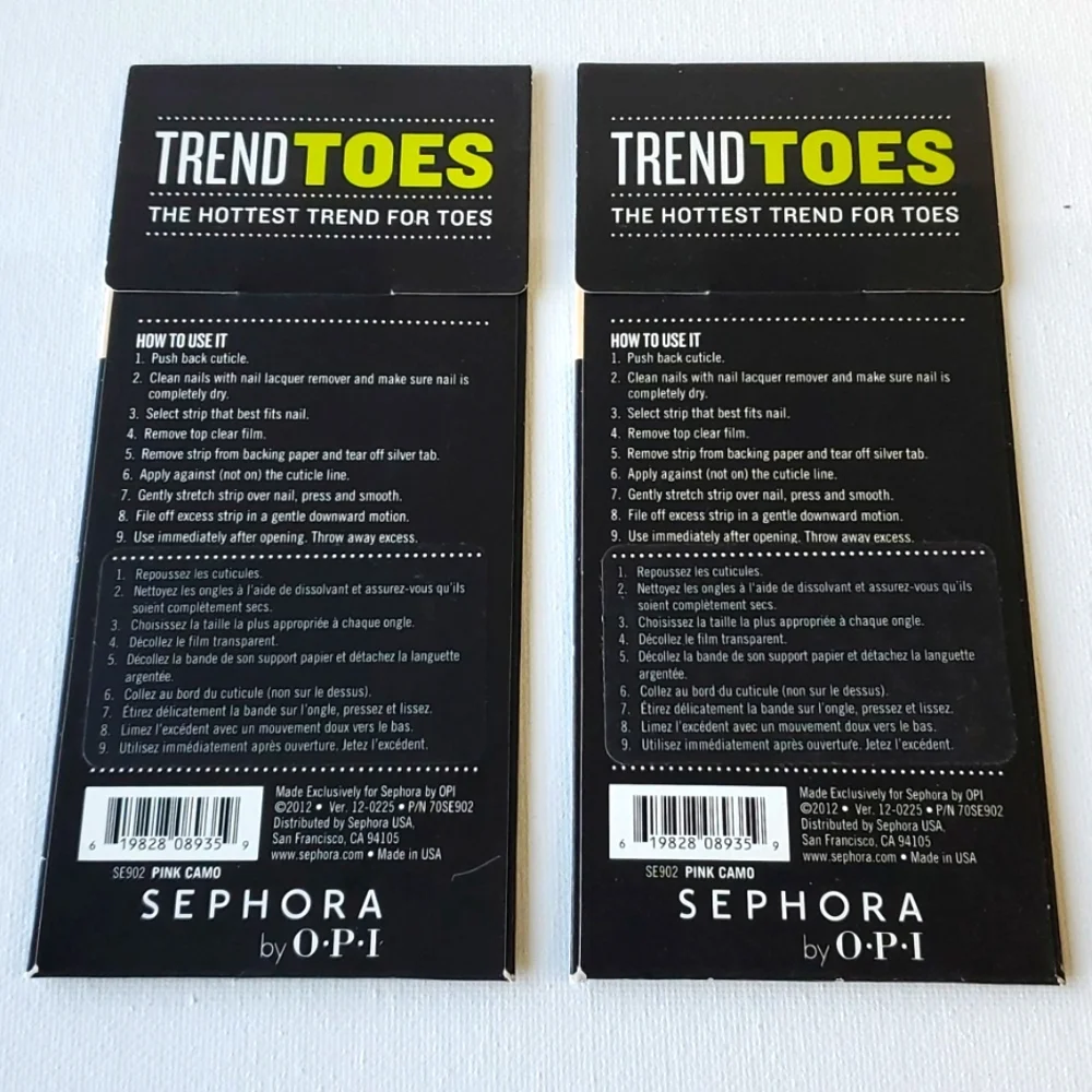 TREND TOES Real Laquer Strips Sephora by OPI Pink and Black Camo Design Set of 2